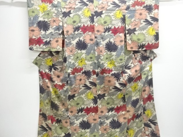 JAPANESE KIMONO / ANTIQUE KIMONO / SILK / MON KINSHA / ABSTRACT FLOWER